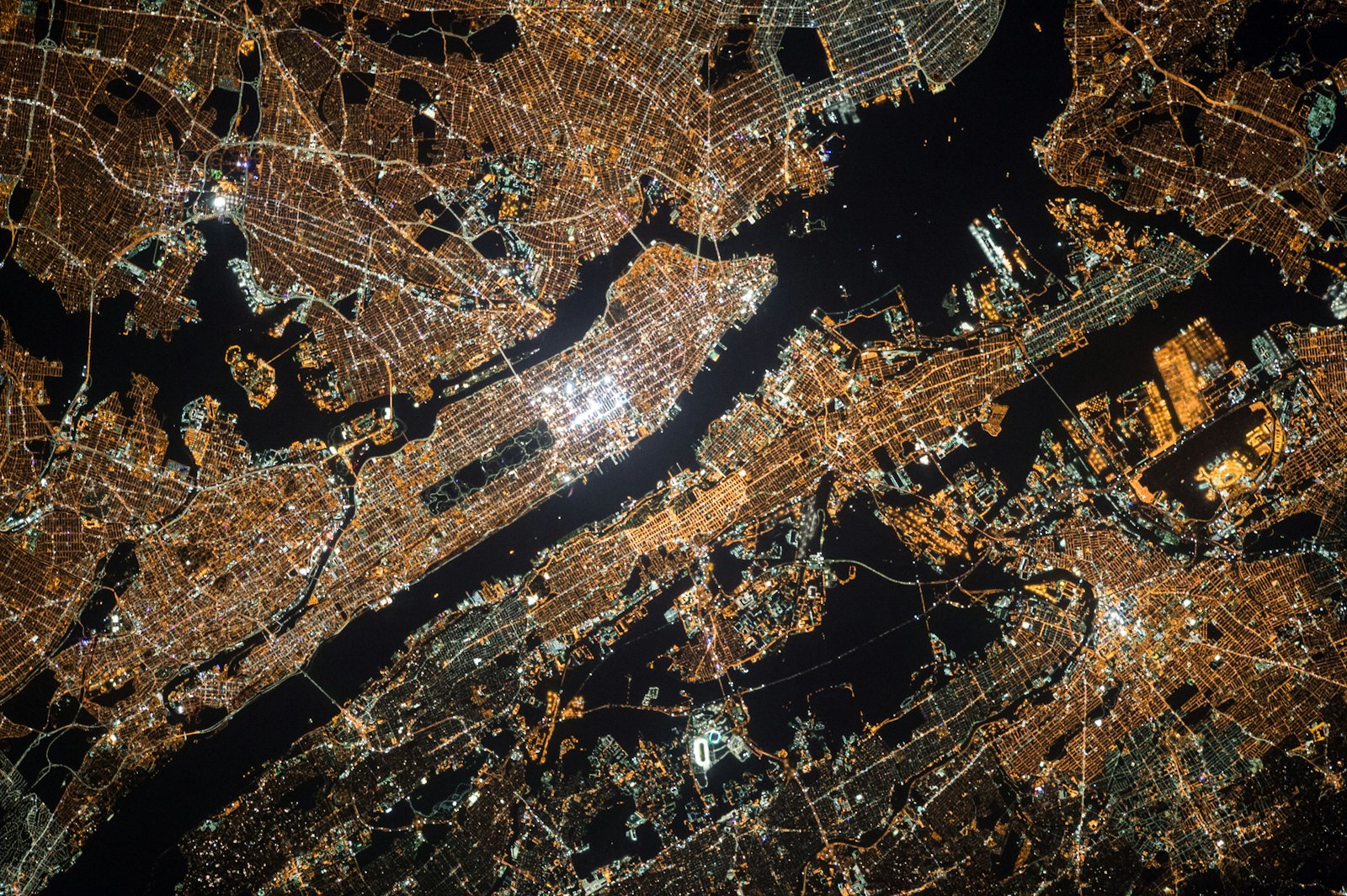 A city at night seen from orbit
